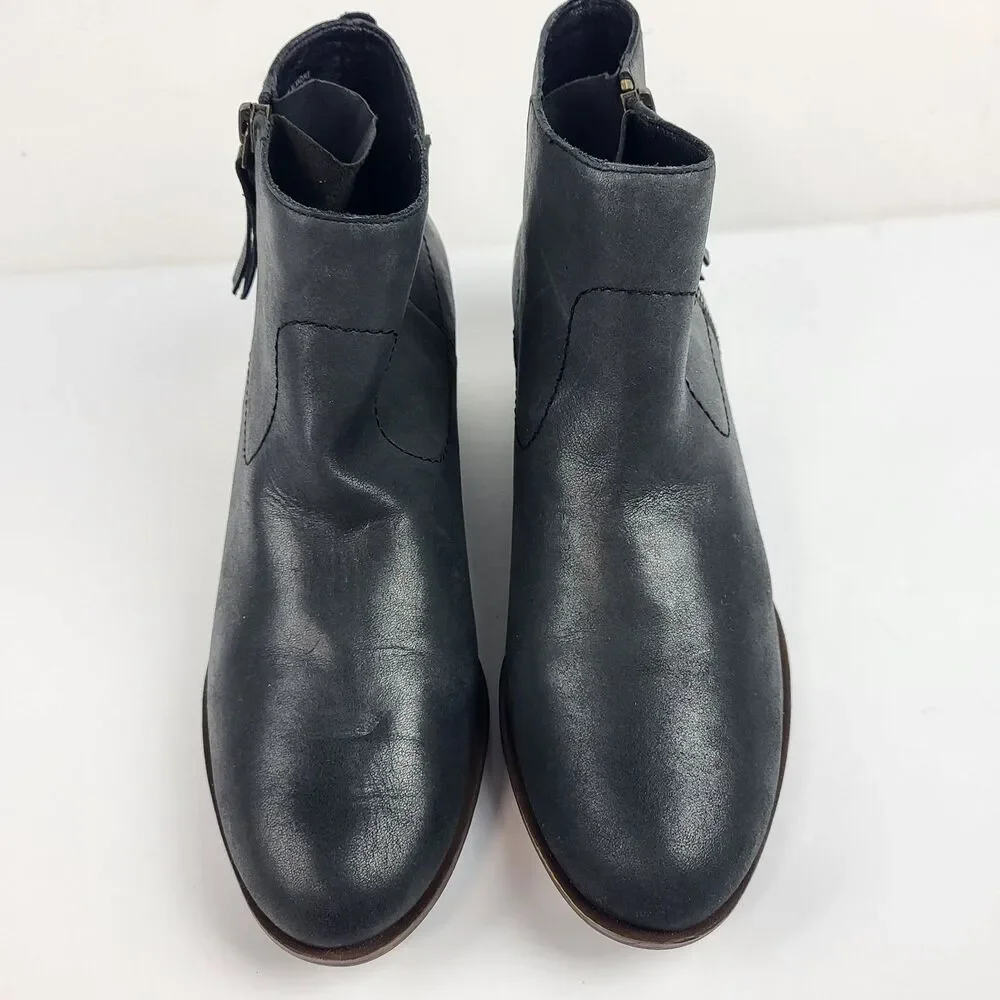 Lucky Brand Women’s Basel Side Zip Ankle charcoal black Leather Booties Size 9M